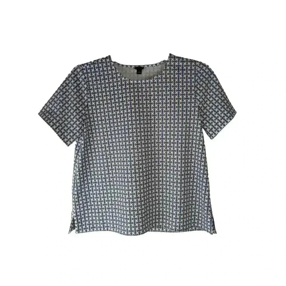 Ann Taylor Womens Top Multicolor Chain Print Short Sleeve Side Slit Medium